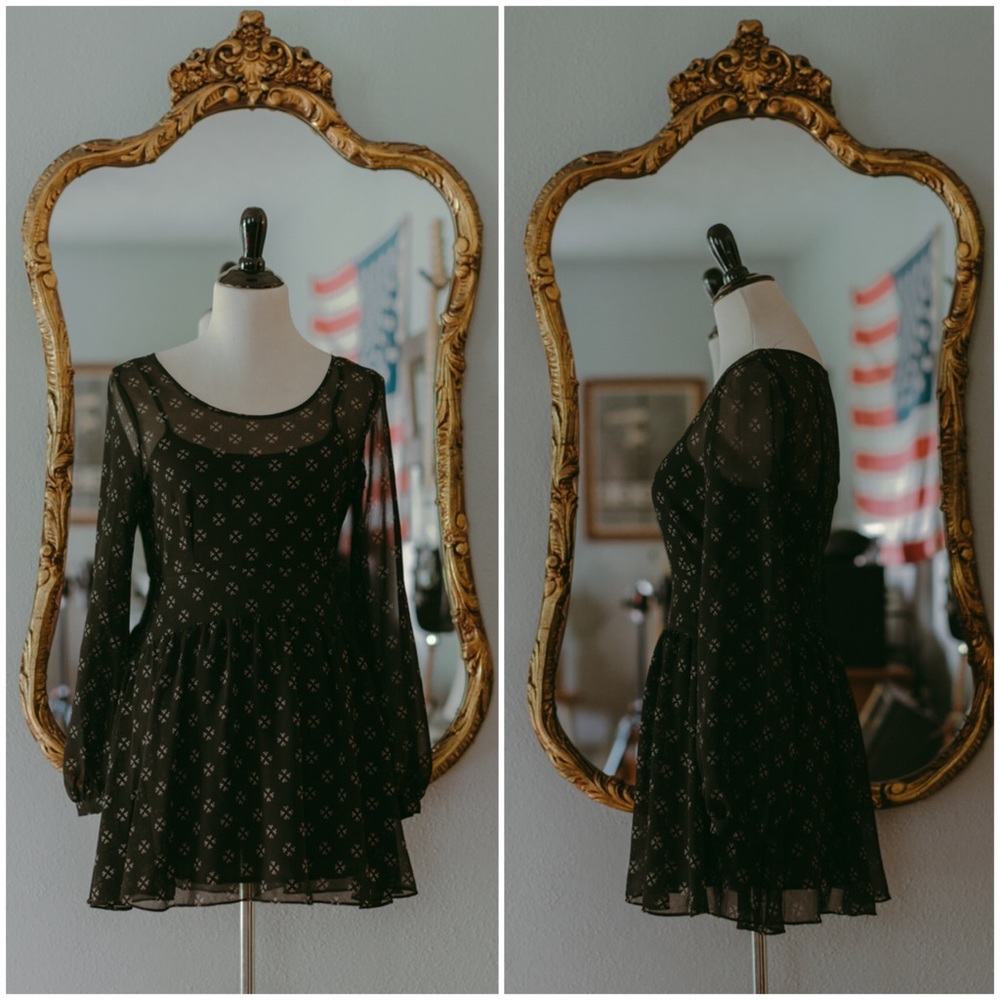 Free People Black Long sleeve Fit and Flare Dress