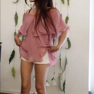 Off Shoulder Pleated Flowing Neckline Top