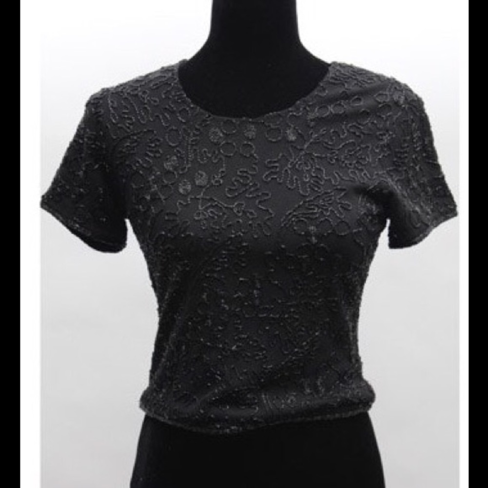 RALPH RALPH LAUREN black beaded short sleeve top