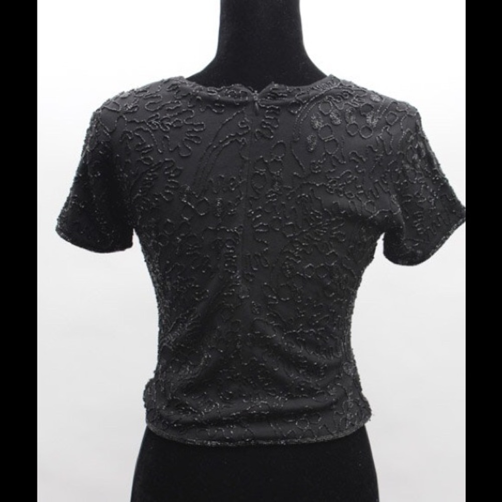 RALPH RALPH LAUREN black beaded short sleeve top - Picture 2 of 7