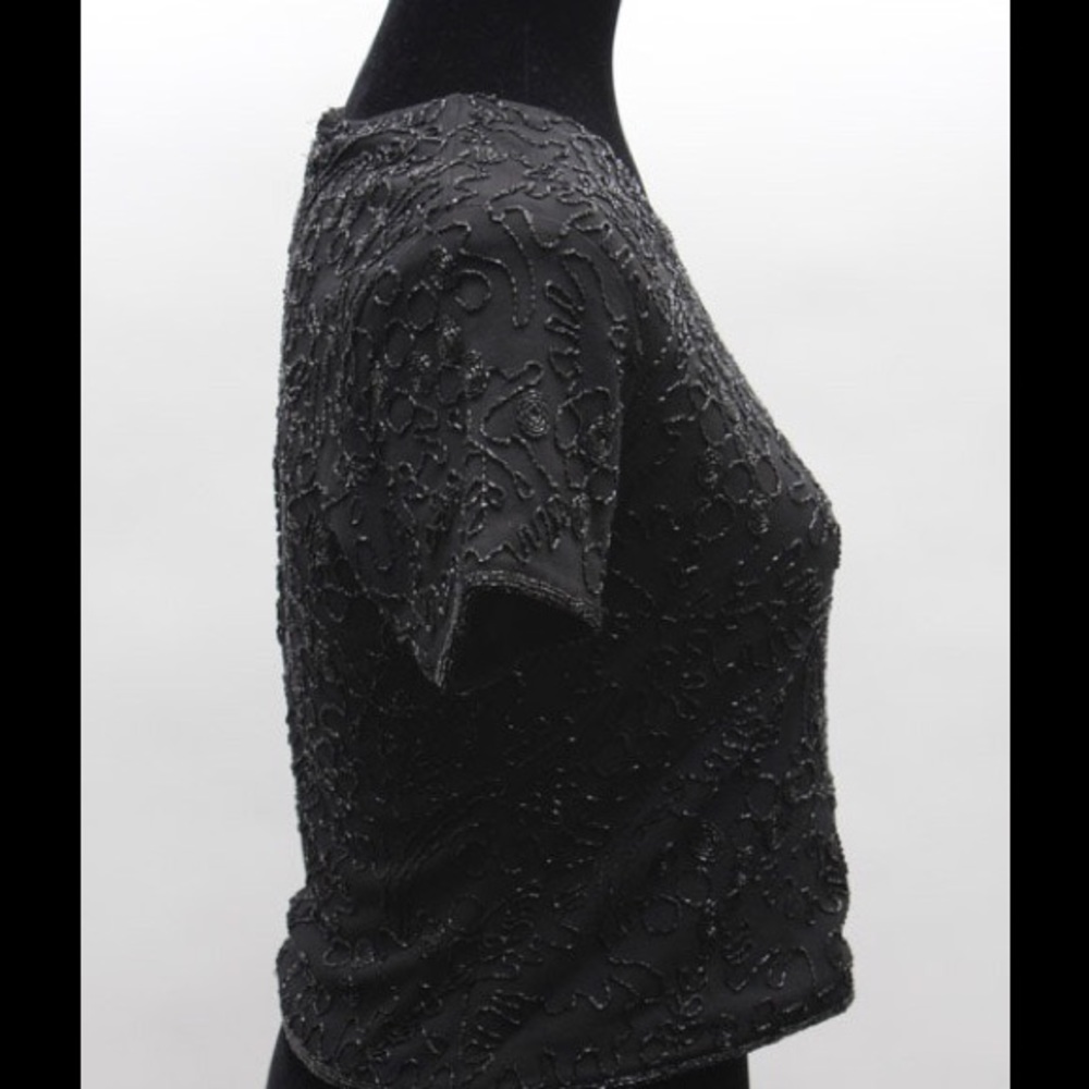 RALPH RALPH LAUREN black beaded short sleeve top - Picture 4 of 7
