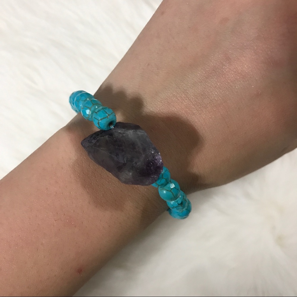 Handmade Natural Turquoise and Amethyst Bracelet - Picture 2 of 2