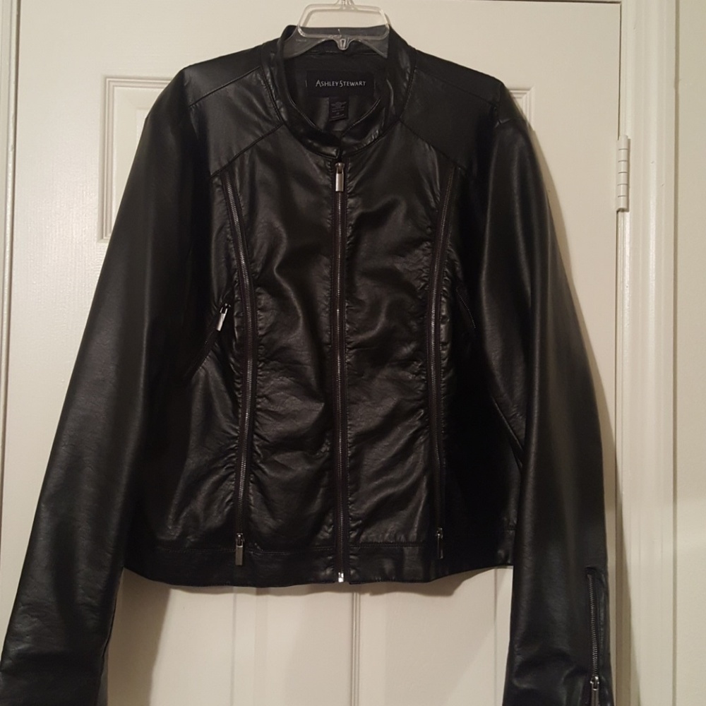 Plus size faux-leather moto jacket