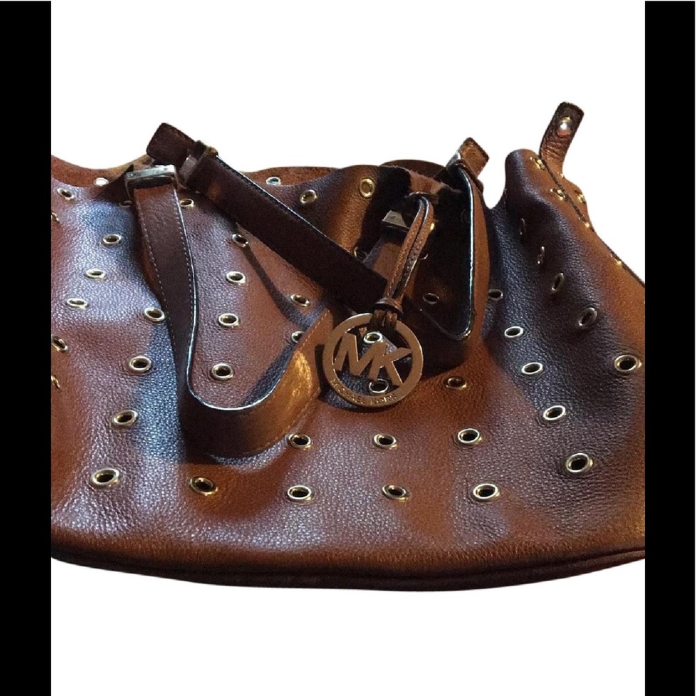 Micheal Kors cognac  leather satchel gold grommet
