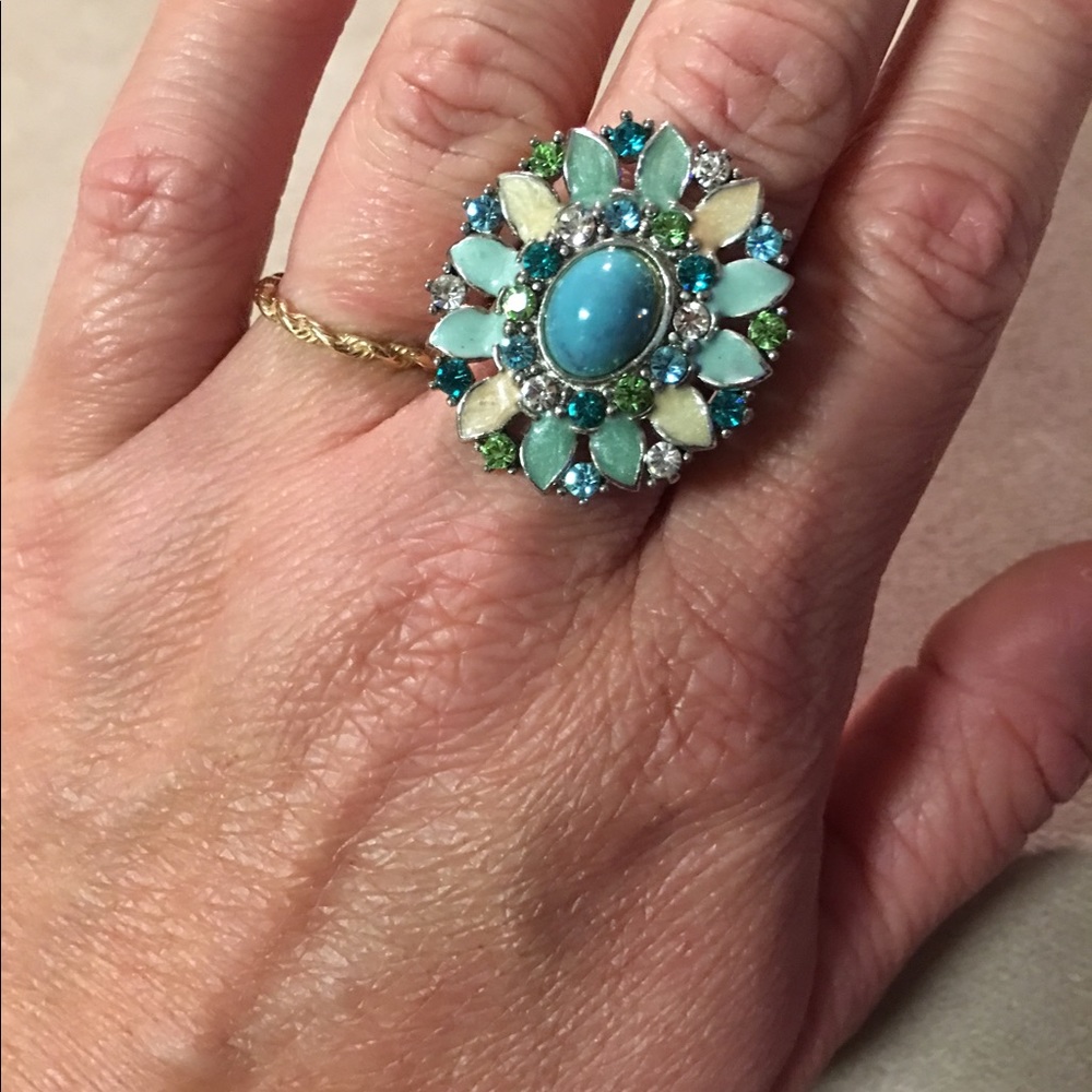 Striking statement turquoise adjustable ring