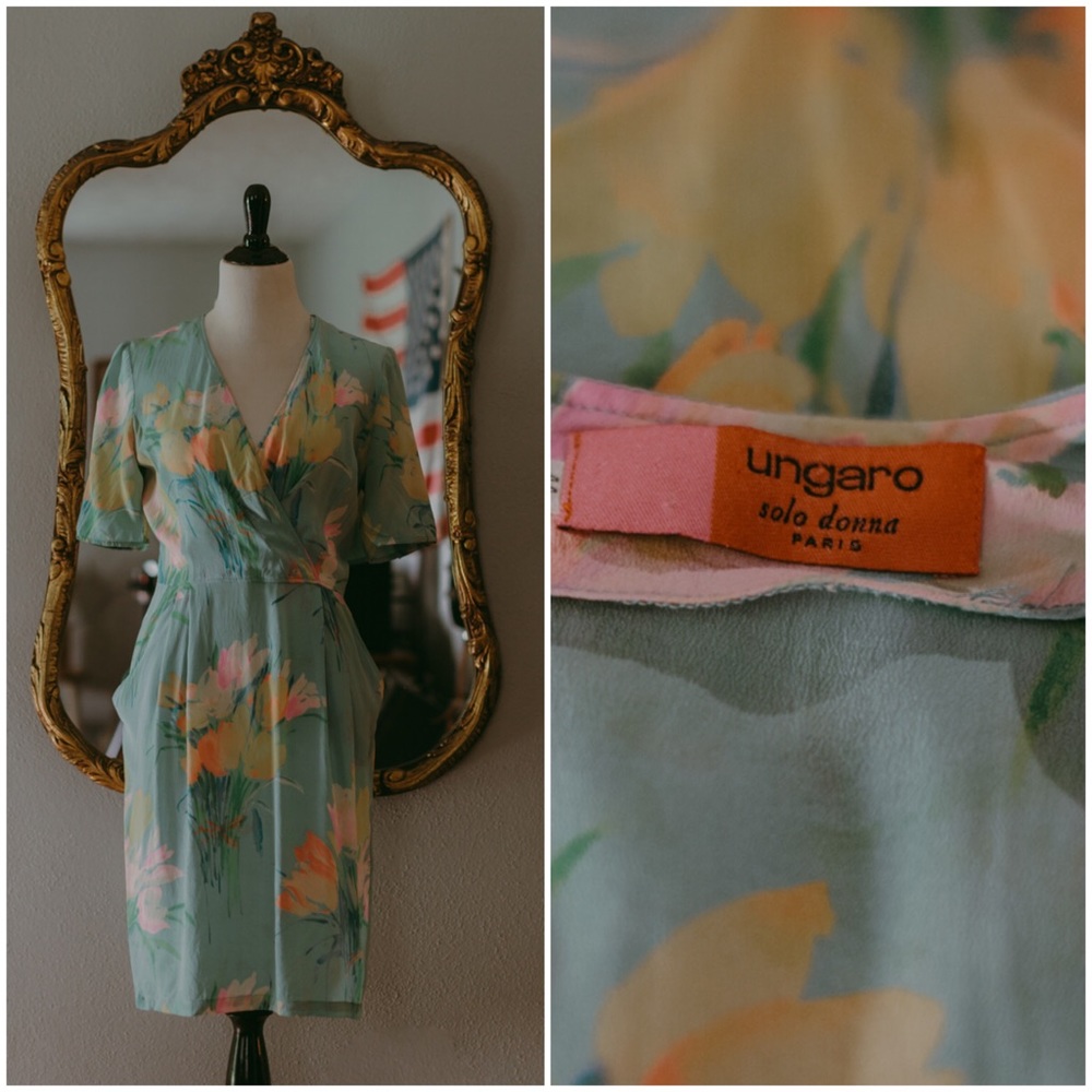 Ungaro Italian Silk Tulip Watercolor Design Dress