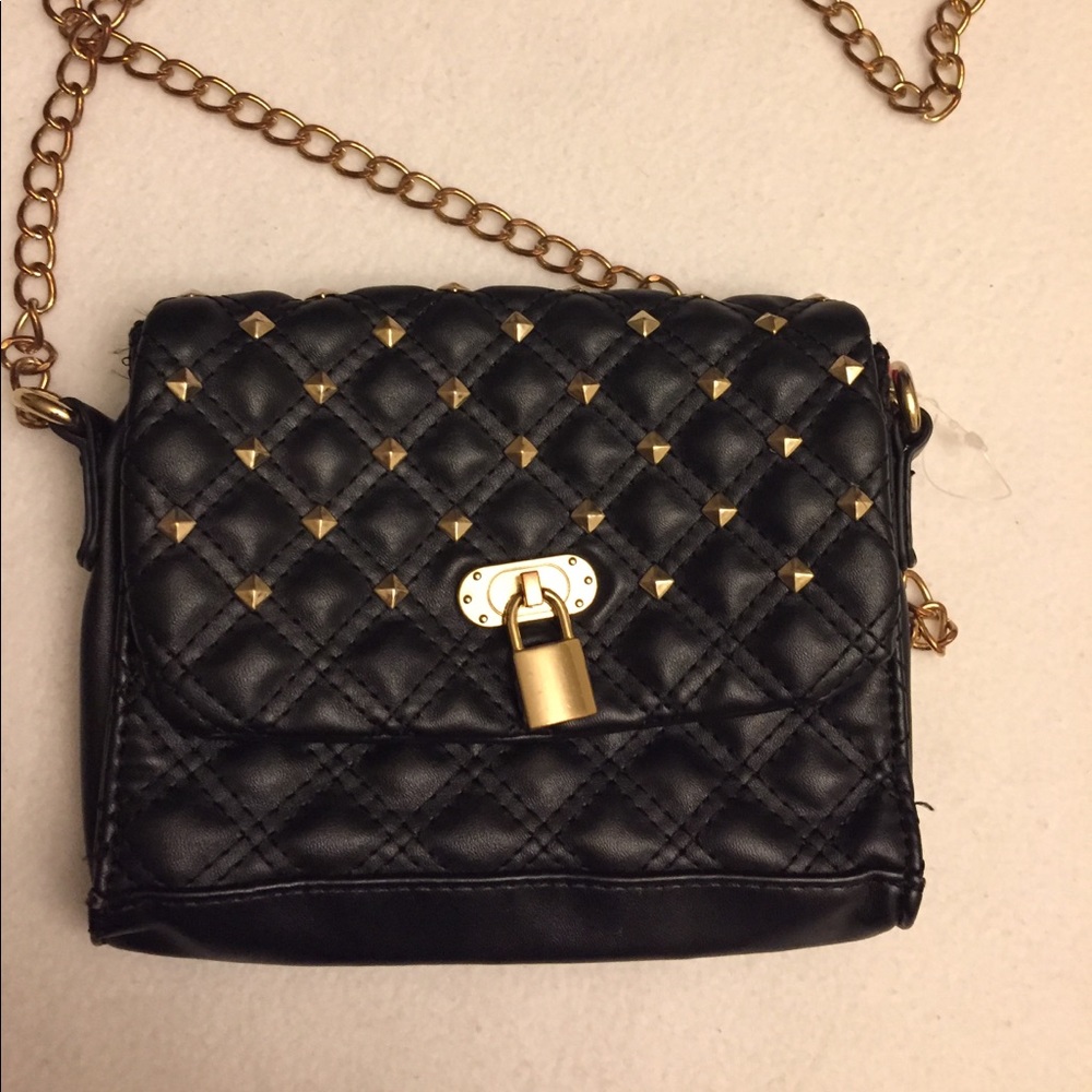 Black/gold cross body bag with pink interior - Picture 3 of 8