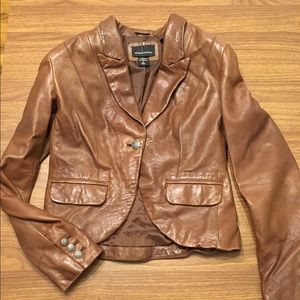 Brown tan leather blazer jacket