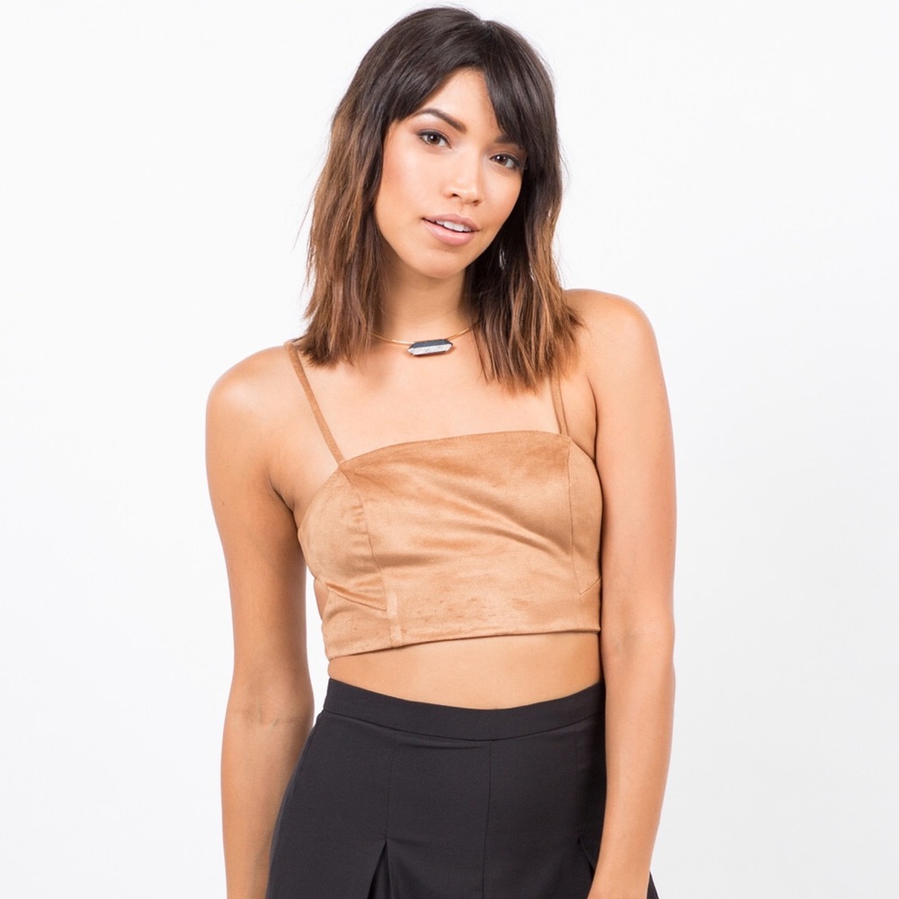 Suede cami crop top - camel