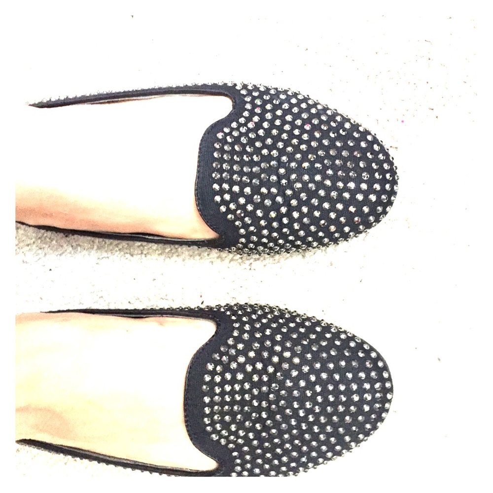 ROCK ON: Silver stud black loafers; like new!
