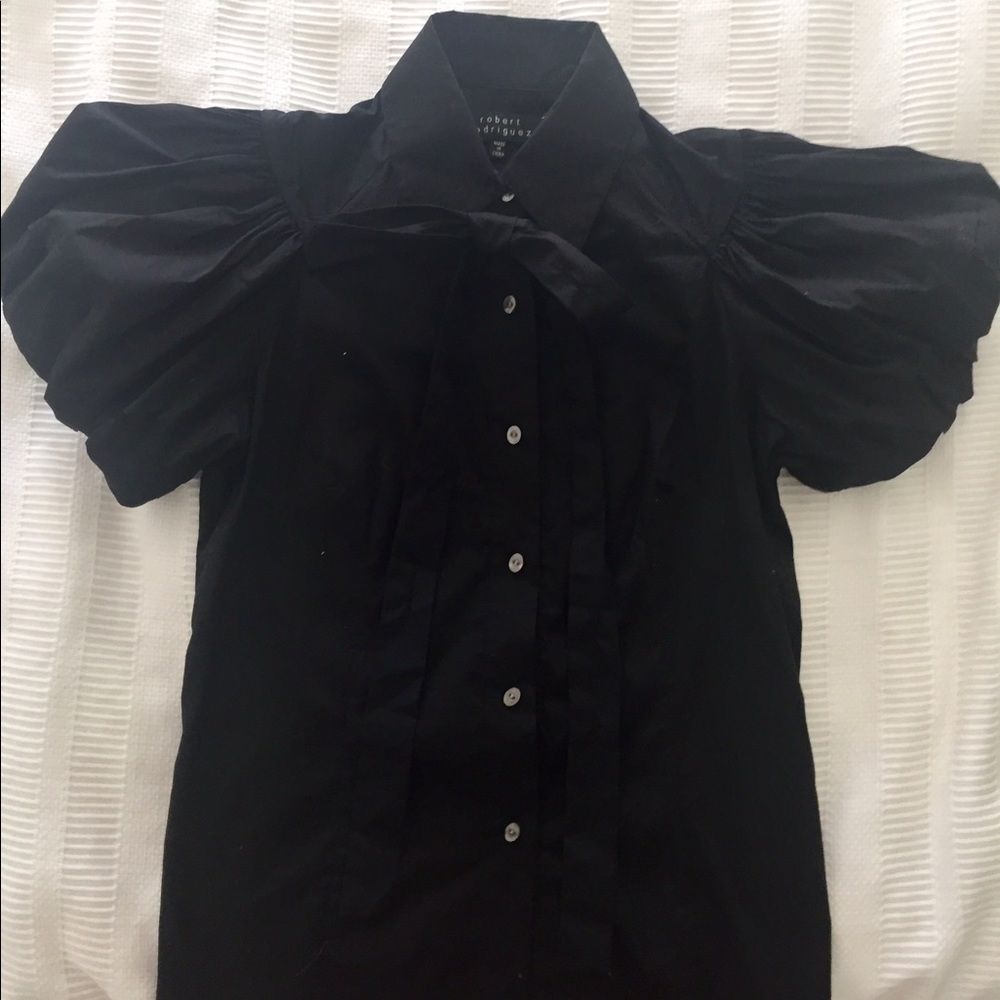 Robert Rodriguez black button down neck tie top