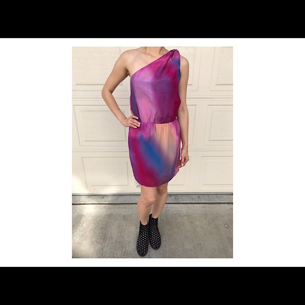 RORY BECA multicolor tiedye OneShoulder silk dress
