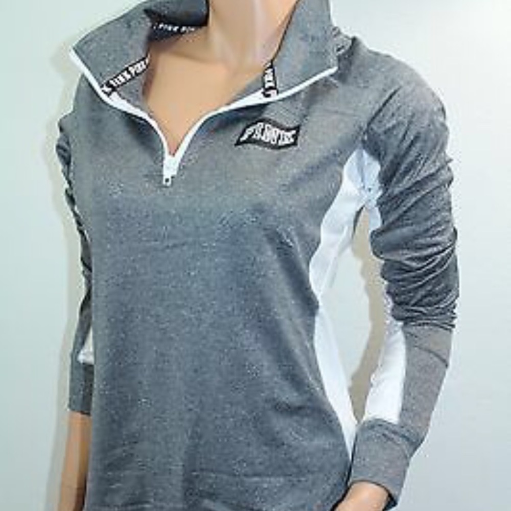 *SOLD* PINK Half Zip Pullover White Grey