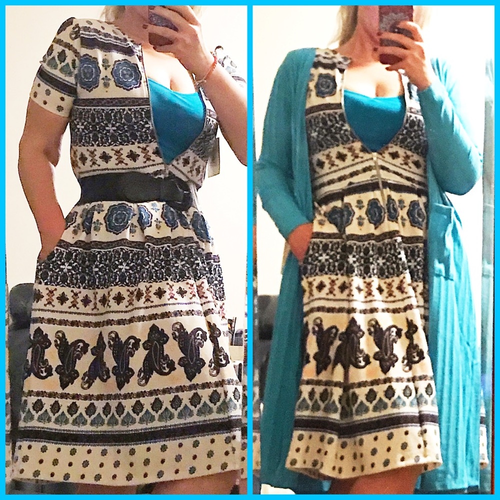 Cream/Blue Medallion Amelia LuLaRoe Unicorn - L