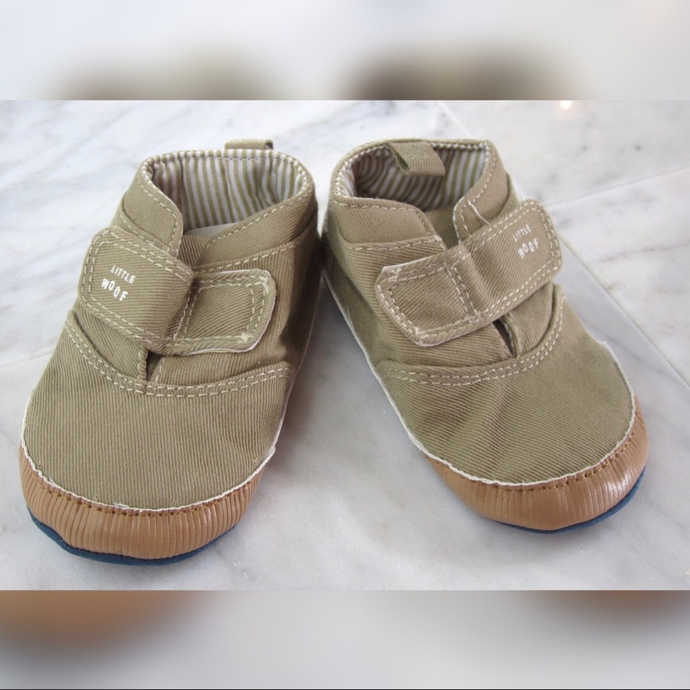 Little Woof Khaki Canvas Velcro Strapped Sneakers