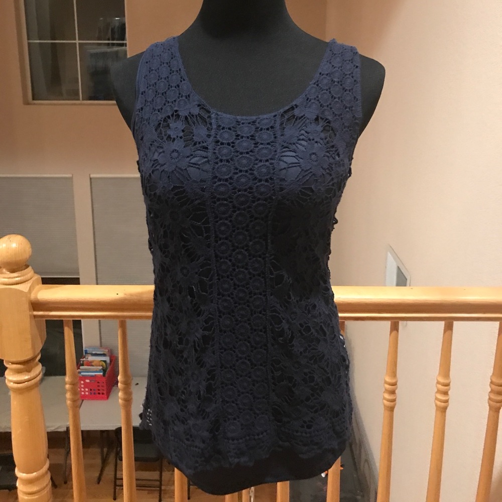 NWT Navy Blue Crochet Tank