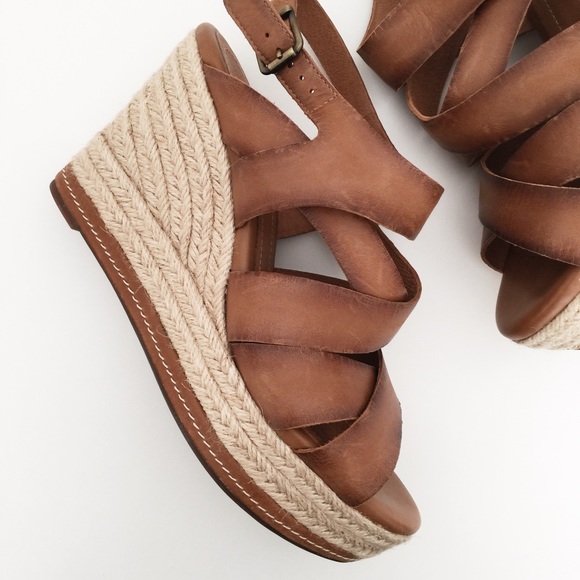 Clarks Brown Leather Espadrilles Wedges - Picture 2 of 6
