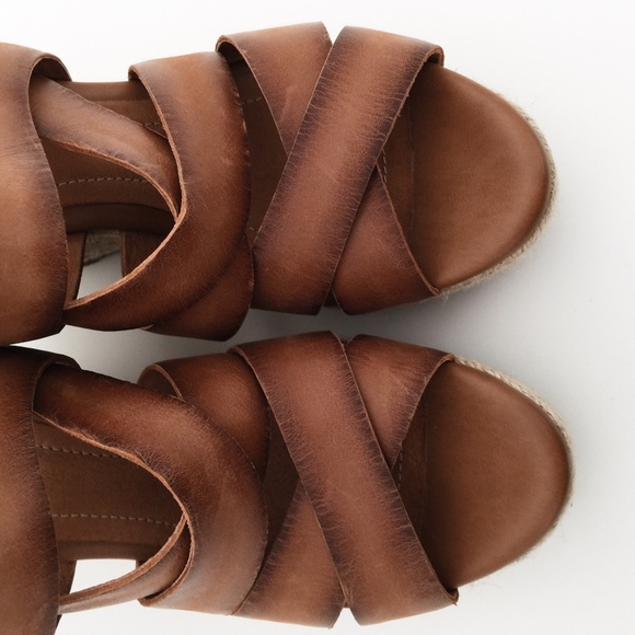 Clarks Brown Leather Espadrilles Wedges - Picture 3 of 6