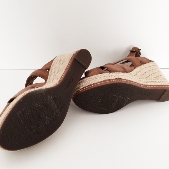 Clarks Brown Leather Espadrilles Wedges - Picture 4 of 6