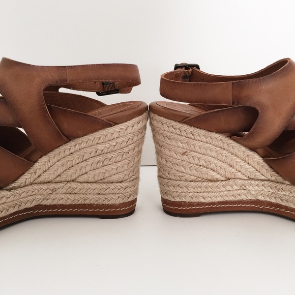 Clarks Brown Leather Espadrilles Wedges - Picture 5 of 6