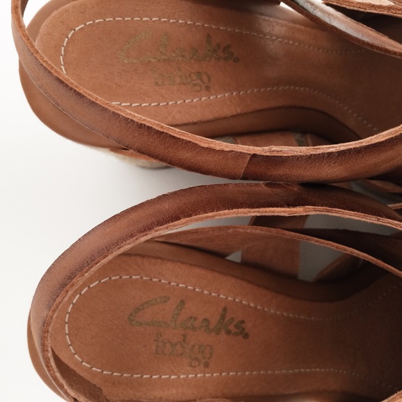 Clarks Brown Leather Espadrilles Wedges - Picture 6 of 6