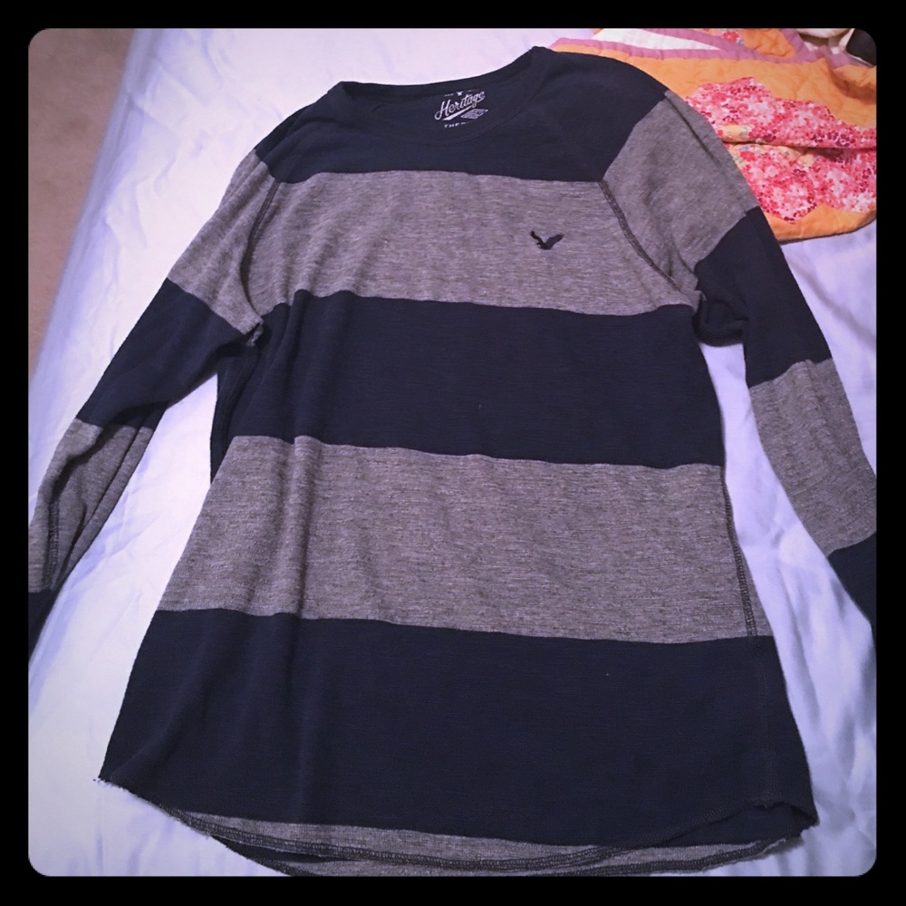 Navy and Grey American Eagle Thermal Sweater