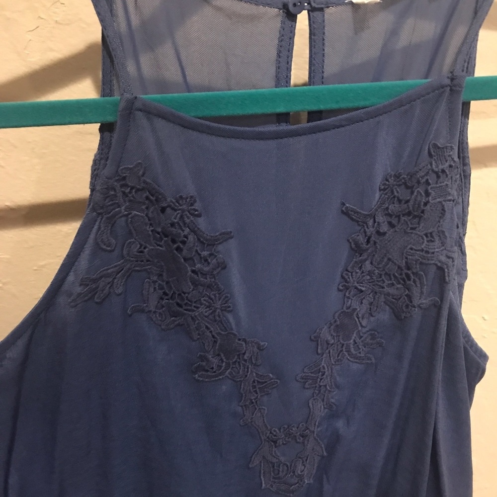 Lush Blue Dress with Sheer and Appliqué Detail