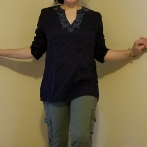 $$sold$$Land's end  linen navy  tunic top