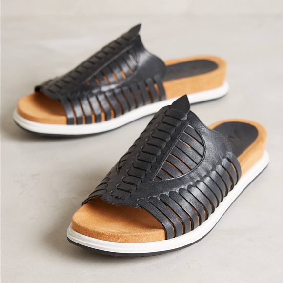 Black Woven Leather Slip On Sandal - Picture 2 of 7