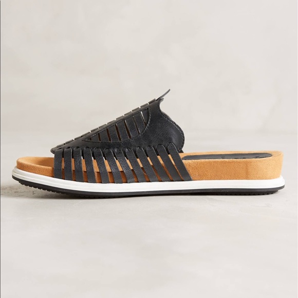 Black Woven Leather Slip On Sandal - Picture 4 of 7