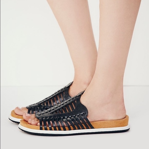 Black Woven Leather Slip On Sandal - Picture 5 of 7