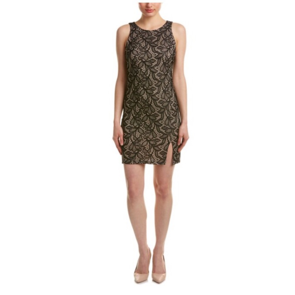 Eight Sixty lace sheath dress black & nude small