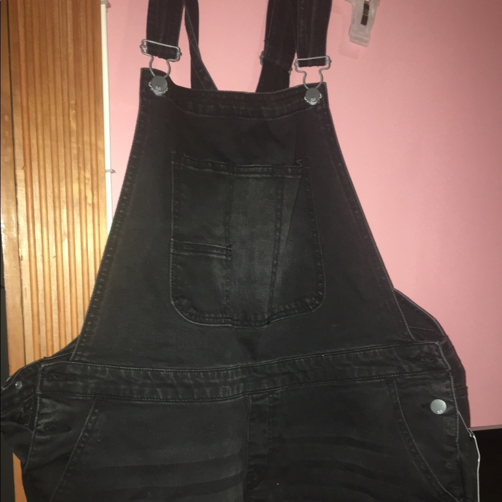 Black denim overalls
