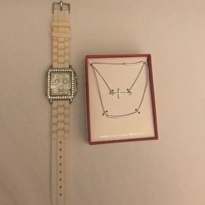 White watch & necklace combo