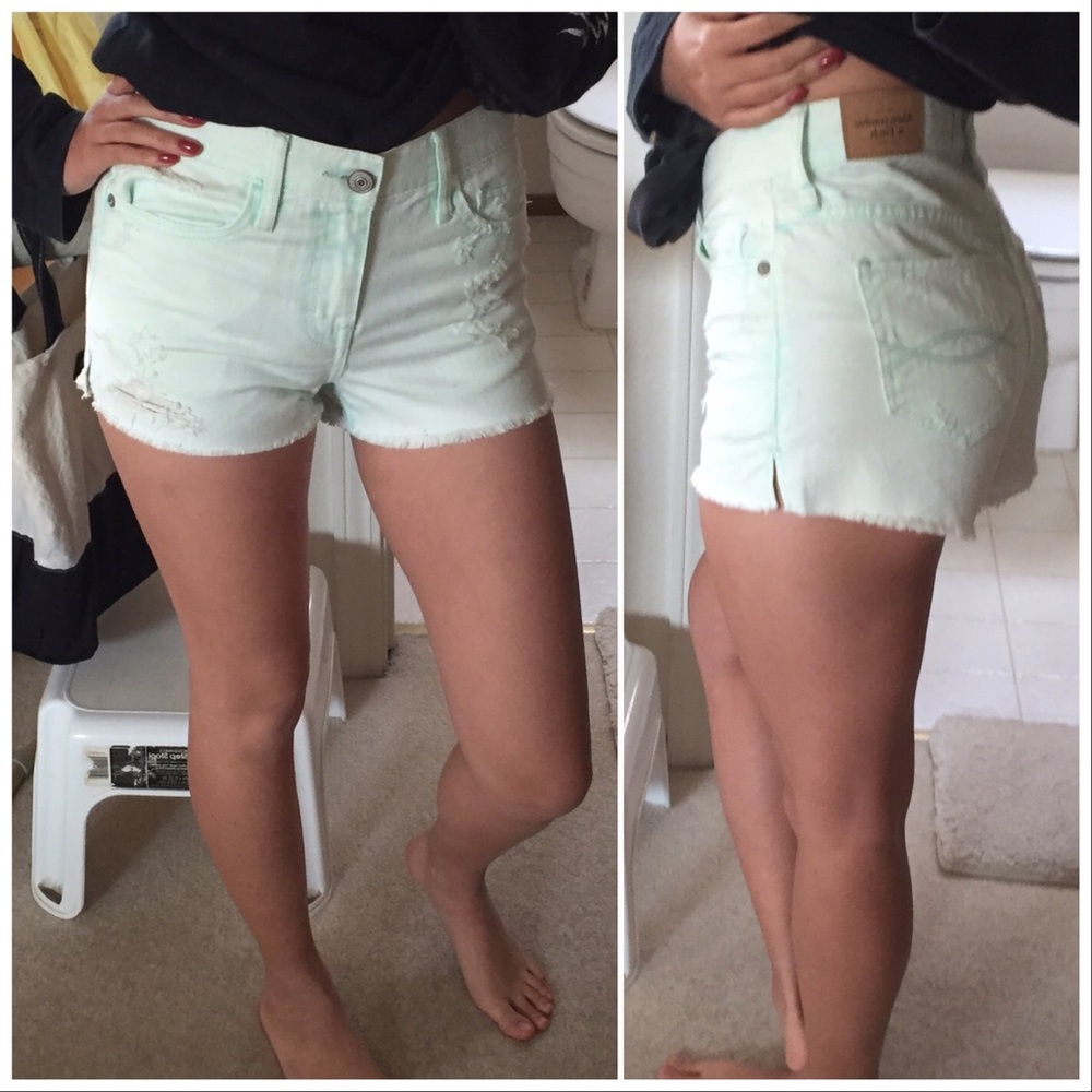 NWT A&F mint green high waisted denim shorts