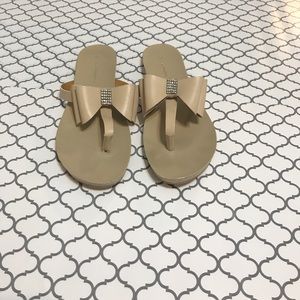 C. Label Nude Rhinestone Bow Sandals
