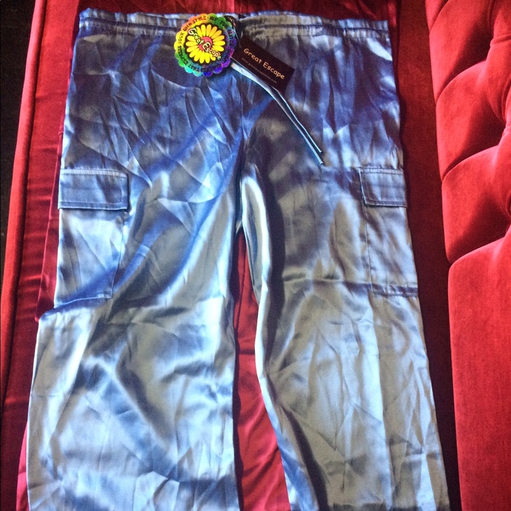 💙 Y2K Blue Satin Cargo Pants | Great Escape | Kids L | NWT