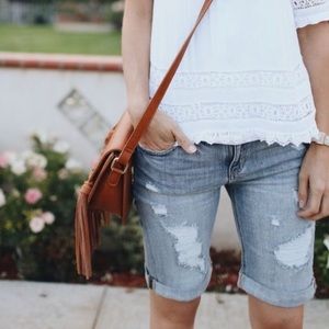 Distressed jean shorts