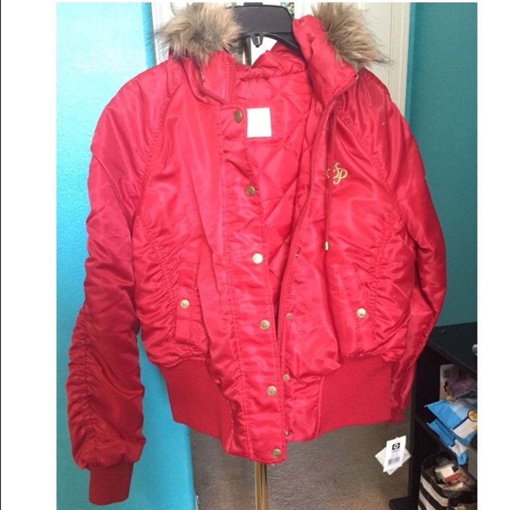 NEW faux fur hooded red South Pole jacket