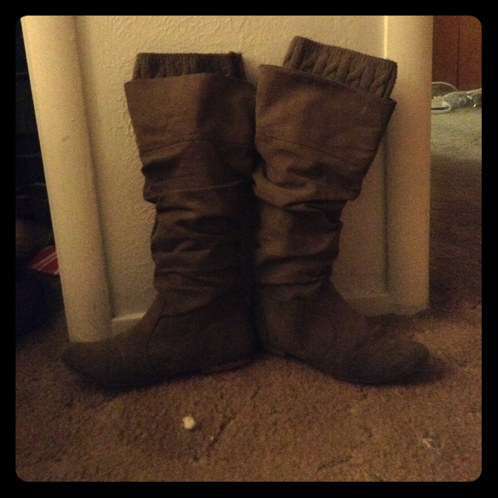 Tan calf high boots