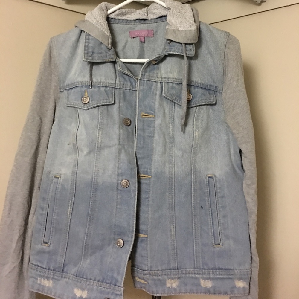 Denim/sweater jacket with hood from Francesca's