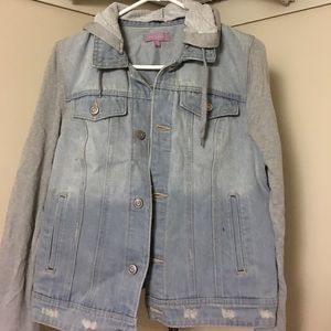 Denim/sweater jacket with hood from Francesca's