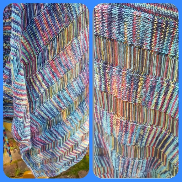 🌈👽Rainbow Space dyed Love Stitch Waterfall open cardi Boho Hippie sweater top - Picture 3 of 8