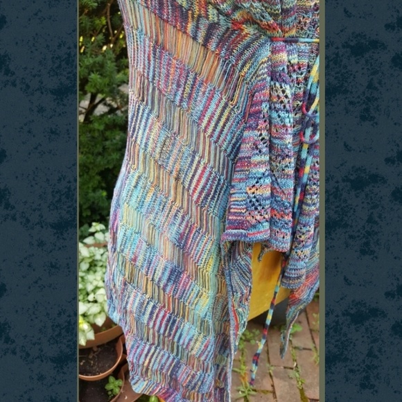 🌈👽Rainbow Space dyed Love Stitch Waterfall open cardi Boho Hippie sweater top - Picture 6 of 8