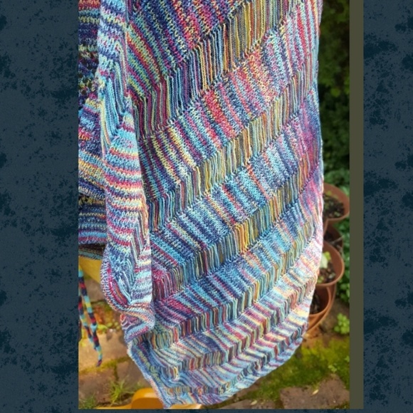 🌈👽Rainbow Space dyed Love Stitch Waterfall open cardi Boho Hippie sweater top - Picture 7 of 8