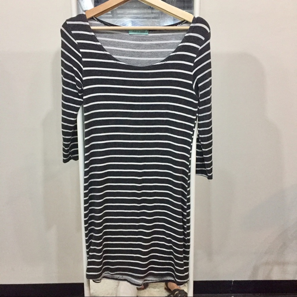 White and gray striped fitted dress
