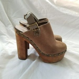 Rare Colin Stuart Tan Suede Platform Clogs
