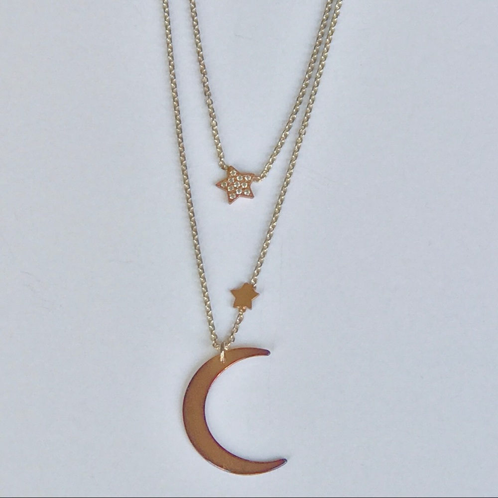 ITALY .925 Sterling Silver Moon & Stars Necklace