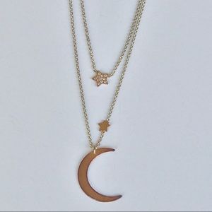 ITALY .925 Sterling Silver Moon & Stars Necklace