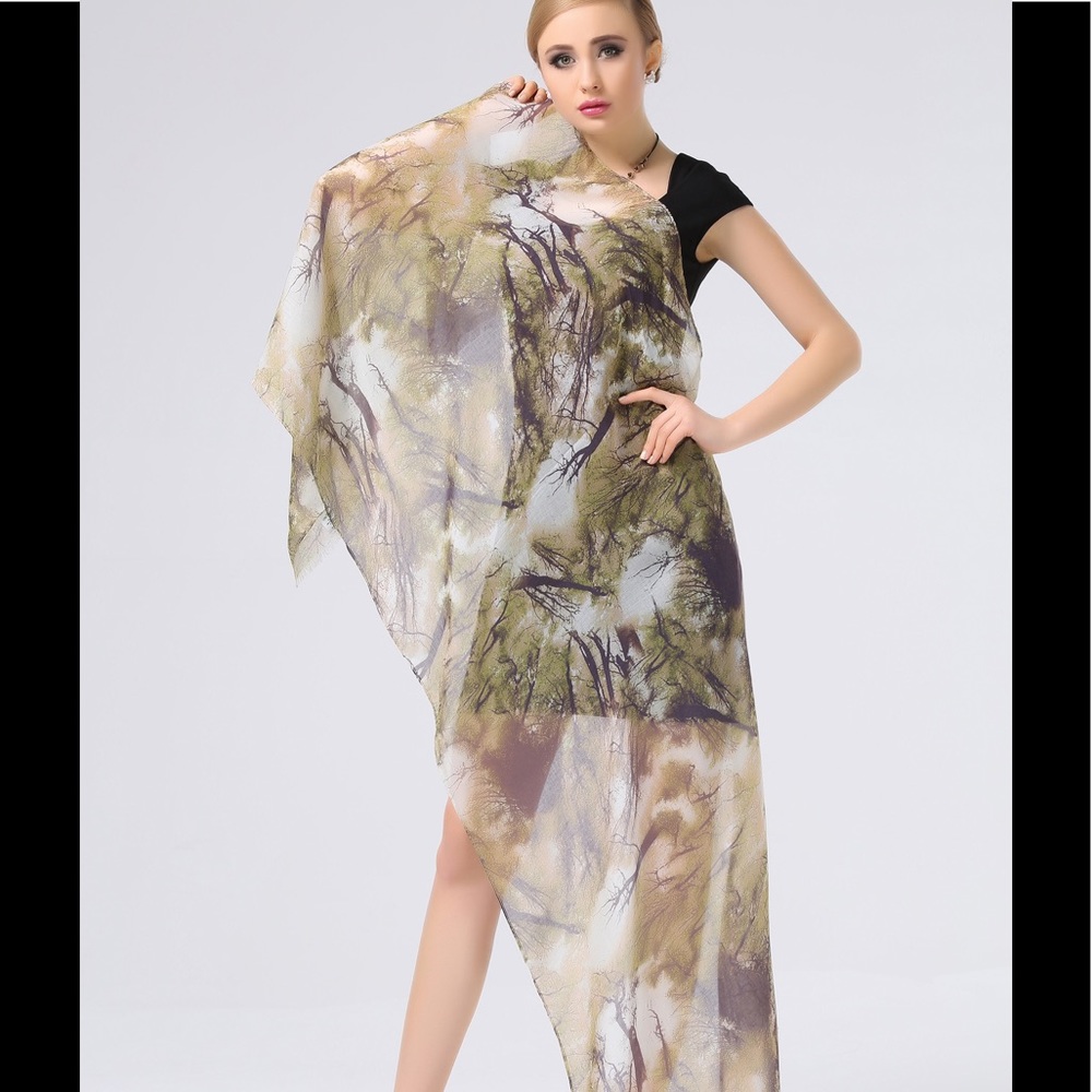 108 Light brown and black printed Modal Scarf